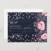 LeahGデニムブルーロセゴルドピンク結婚フローラ ポストカード (正面/裏面)