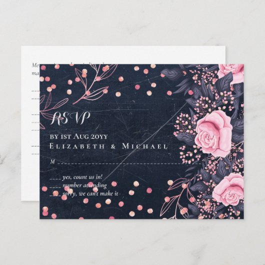 LeahGデニムブルーロセゴルドピンク結婚フローラ ポストカード (正面/裏面)