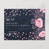 LeahGデニムブルーロセゴルドピンク結婚フローラ ポストカード (正面)