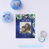 LeahGトロピカルブルーグリーンピンク結婚フローラ チラシ (シングル)