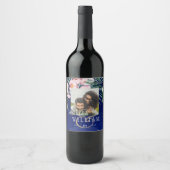 LeahGトロピカルブルーグリーンピンク結婚フローラ ワインラベル (正面)