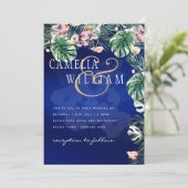 LeahGトロピカルブルーグリーンピンク結婚フローラ 招待状 (スタンド正面)