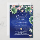 LeahGトロピカルブルーピンクフローラブライダルシャワー 招待状 (正面)