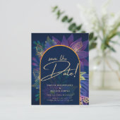 LeahGネイビーパープル金ゴールドジュエルトーンウェディング招待 (スタンド正面)