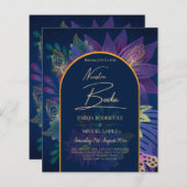 LeahGネイビーパープル金ゴールドジュエルトーンウェディング招待 (正面/裏面)