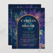 LeahGネイビーパープル金ゴールドジュエルトーンウェディング招待 (正面/裏面)