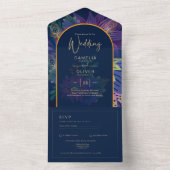 LeahGネイビーパープル金ゴールドジュエルトーンウェディング招待 オールインワン招待状 (内側)