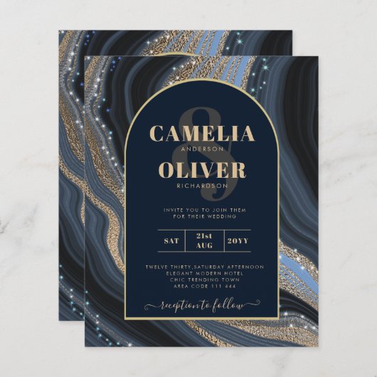 LeahGネイビーブルー金ゴールドアゲートスタリーナイト結婚ズ (正面/裏面)