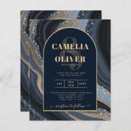 LeahGネイビーブルー金ゴールドアゲートスタリーナイト結婚ズ