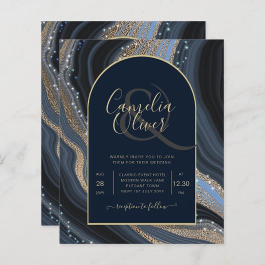 LeahGネイビーブルー金ゴールドアゲートスタリーナイト結婚ズ (正面/裏面)