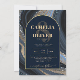LeahGネイビーブルー金ゴールドアゲートスタリーナイト結婚ズ 招待状