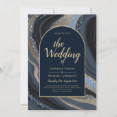 LeahGネイビーブルー金ゴールドアゲートスタリーナイト結婚ズ 招待状 (正面)