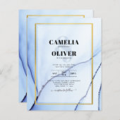 LeahGネイビーブルー金ゴールドインク抽象芸術結婚式の招待 (正面/裏面)