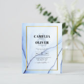 LeahGネイビーブルー金ゴールドインク抽象芸術結婚式の招待 (スタンド正面)