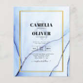 LeahGネイビーブルー金ゴールドインク抽象芸術結婚式の招待 (正面)