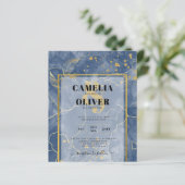 LeahGネイビーブルー金ゴールドインク抽象芸術結婚式の招待 (スタンド正面)