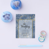 LeahGネイビーブルー金ゴールドインク抽象芸術結婚式の招待 チラシ (シングル)