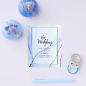 LeahGネイビーブルー金ゴールドインク抽象芸術結婚式の招待 チラシ (シングル)