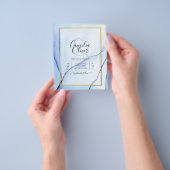 LeahGネイビーブルー金ゴールドインク抽象芸術結婚式の招待 チラシ (手)