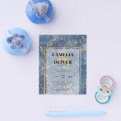 LeahGネイビーブルー金ゴールドインク抽象芸術結婚式の招待 チラシ (シングル)