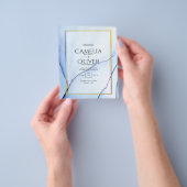 LeahGネイビーブルー金ゴールドインク抽象芸術結婚式の招待 チラシ (手)