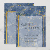 LeahGネイビーブルー金ゴールドインク抽象芸術結婚式の招待 招待状 (正面/裏面)