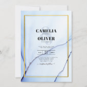 LeahGネイビーブルー金ゴールドインク抽象芸術結婚式の招待 招待状 (正面)