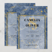 LeahGネイビーブルー金ゴールドインク抽象芸術結婚式の招待 招待状 (正面/裏面)