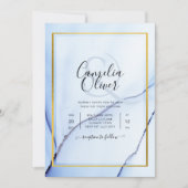 LeahGネイビーブルー金ゴールドインク抽象芸術結婚式の招待 招待状 (正面)