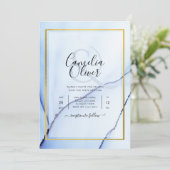 LeahGネイビーブルー金ゴールドインク抽象芸術結婚式の招待 招待状 (スタンド正面)