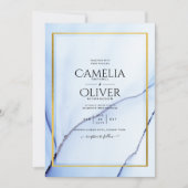 LeahGネイビーブルー金ゴールドインク抽象芸術結婚式の招待 招待状 (正面)