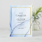 LeahGネイビーブルー金ゴールドインク抽象芸術結婚式の招待 招待状 (スタンド正面)