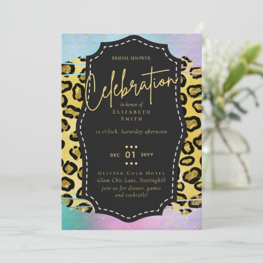 LeahGバジェットグラムシックブライダルシャワーユニコーン金ゴールド 招待状 (スタンド正面)