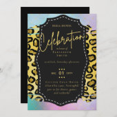 LeahGバジェットグラムシックブライダルシャワーユニコーン金ゴールド 招待状 (正面/裏面)