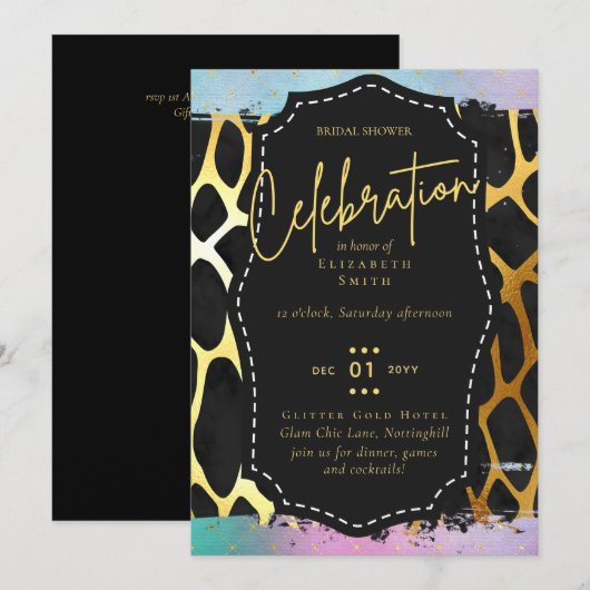 LeahGバジェットグラムシックブライダルシャワーユニコーン金ゴールド 招待状 (正面/裏面)