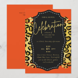 LeahGバジェットグラムシックブライダルシャワー金ゴールドオレンジ 招待状
