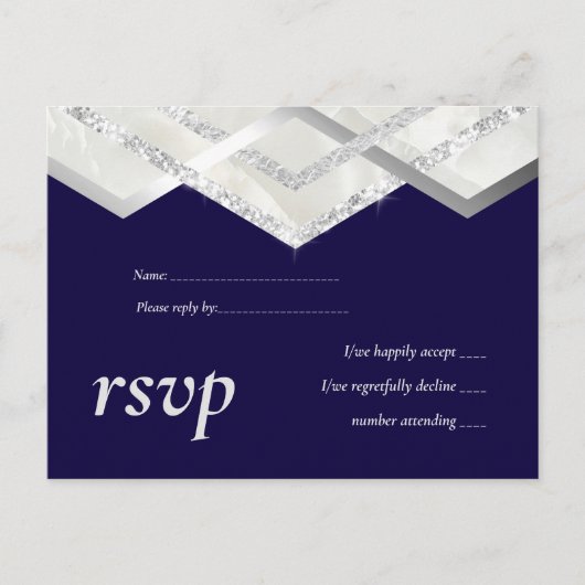 LeahGバジェットネイビーシルバーデコウェディングRSVP インビテーションポストカード (正面)
