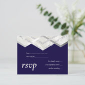 LeahGバジェットネイビーシルバーデコウェディングRSVP インビテーションポストカード (スタンド正面)