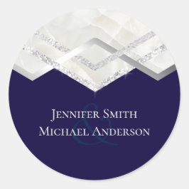 LeahGバジェットネイビーシルバーデコ結婚ズ ラウンドシール