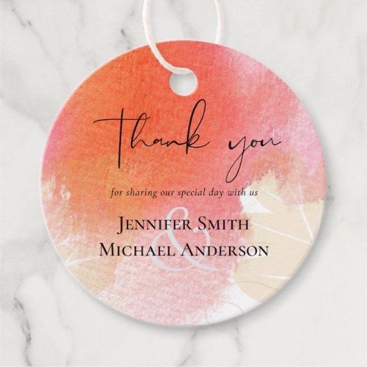 LeahGバジェット結婚の赤オレンジ色の水の色葉の フェイバータグ (正面)