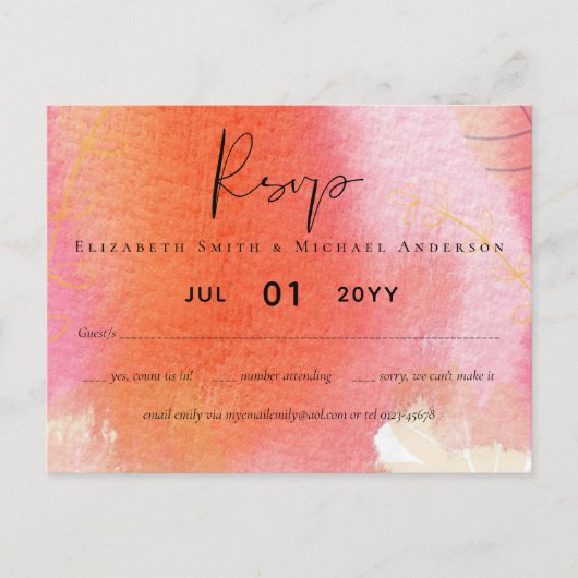 LeahGバジェット結婚の赤オレンジ色の水の色葉の ポストカード (正面)