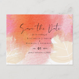 LeahGバジェット結婚の赤オレンジ色の水の色葉の ポストカード