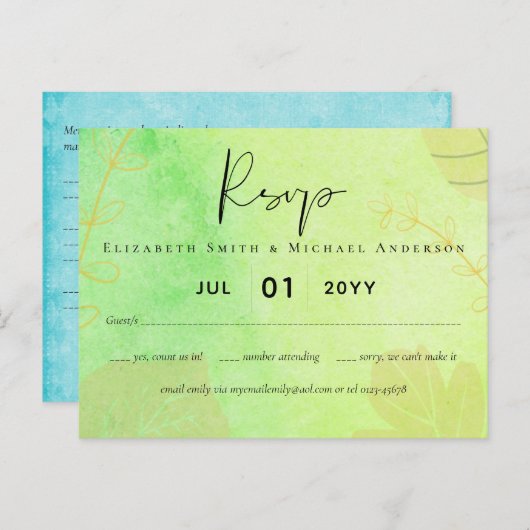 LeahGバジェット結婚ズ水彩ティール(緑がかった色)グリーンブルー ポストカード (正面/裏面)