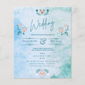 LeahGバジェット結婚式の招待フォークアートピーチティール（緑がかった色） (正面)