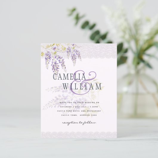 LeahGパープル藤レースフローラ結婚式INVITE (スタンド正面)