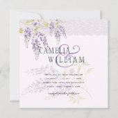 LeahGパープル藤レースフローラ結婚式INVITE (正面)
