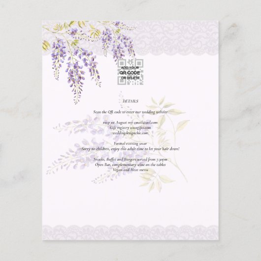 LeahGパープル藤レースフローラ結婚式INVITE チラシ (裏面)