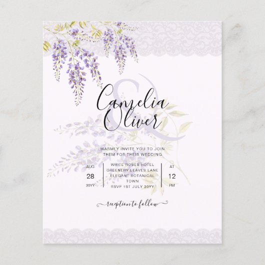 LeahGパープル藤レースフローラ結婚式INVITE チラシ (正面)