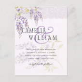 LeahGパープル藤レースフローラ結婚式INVITE ポストカード (正面)