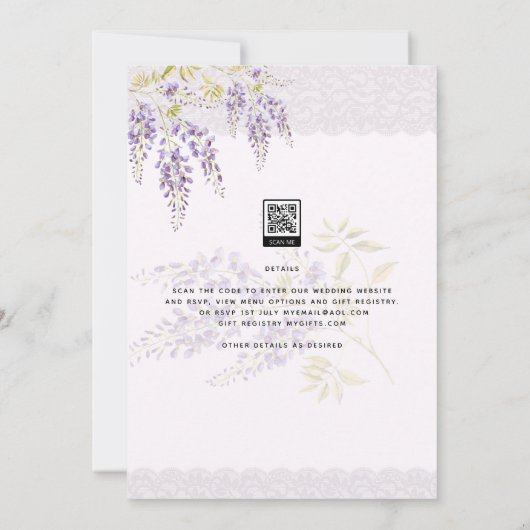 LeahGパープル藤レースフローラ結婚式INVITE 招待状 (裏面)